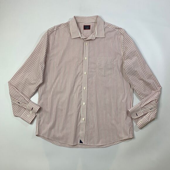 UNTUCKit Shirt Mens XL Extra Large SLIM Fit Foxglove Pink White Striped No Tuck - Picture 2 of 10